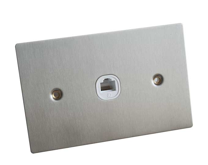 RJ45 Cat 6 Cat6 1Port Flat Brushed Stainless Steel Wall Plate Clipsal